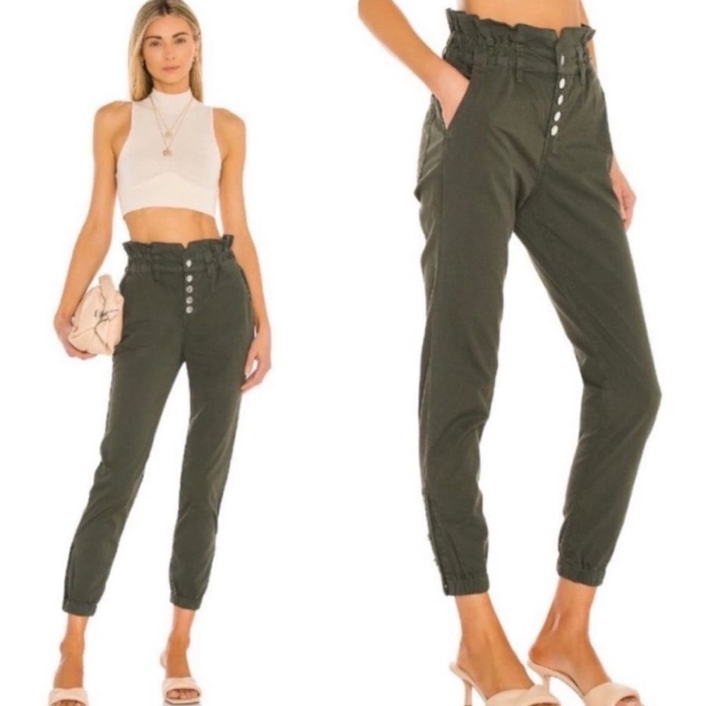 Veronica Beard Olive Paperbag Waist Joggers